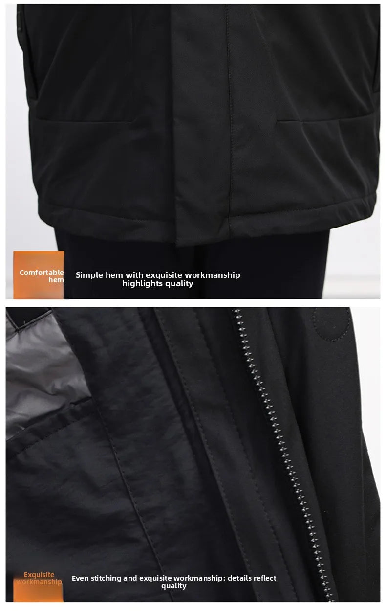 Men's White Goose Down Long Winter Jacket with Detachable Liner