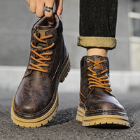 Leather Ankle Boots Stylish Walking Shoes Outdoor Men Casual Footwear Winter Plush Snow Boots New Trendl Mens High Top Shoes - Buy online at  Vibe In Cart.