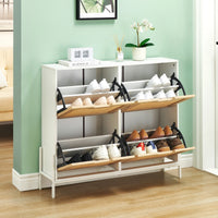 Rattan Shoe Storage Cabinet, Entryway Shoes Cabinet with 4 Flip Doors, Freestanding Shoe Rack with 3 Position Adjustable Shelves - Buy online at  Vibe In Cart.