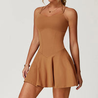 Womens Spaghetti Strap Tennis Dress with Built-in Shorts and Bra Golf Athletic Dress with Pockets