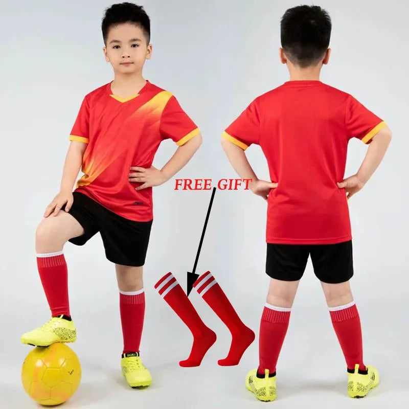 Boys' Polyester Soccer Uniform Set with Jersey, Tracksuit and Socks