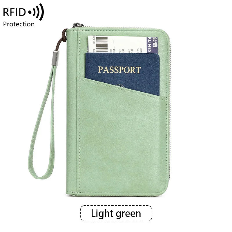 Multifunctional Travel Passport Wallet with RFID Protection in Microfiber Leather