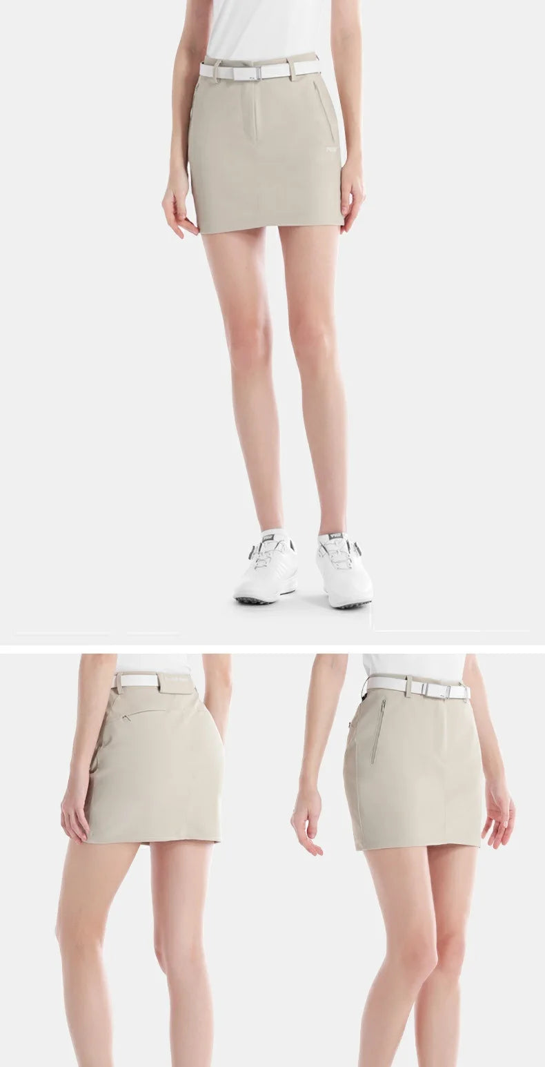 Pgm Golf Clothing Women's Short Skirt Breathable Quick Drying Sports Pencil Skirt Casual Zipper Pocket Skorts with Inner Shorts