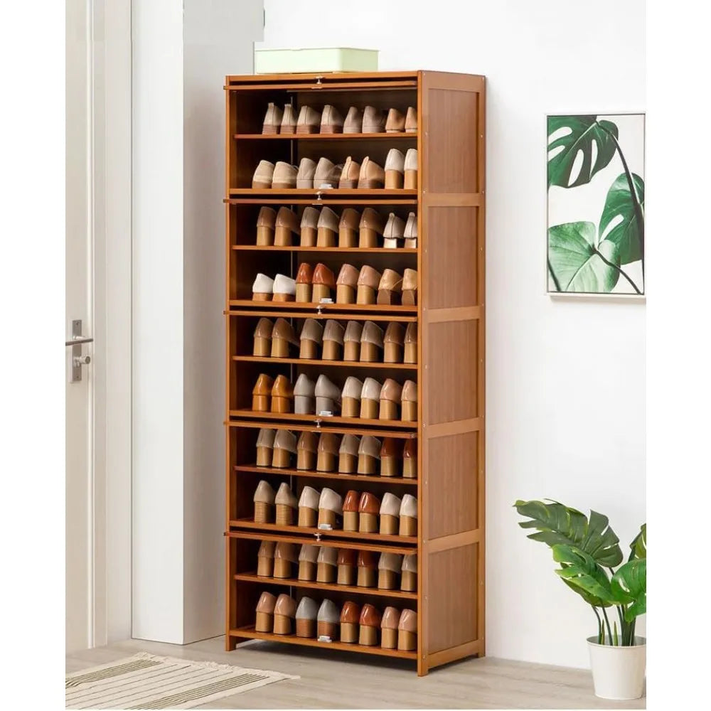 Tall Bamboo Shoe Storage Cabinet Free Standing Shoe Shelf Storage Rack with Flip Doors Shoes Heels Storage Cabinet Organizer - Buy online at  Vibe In Cart.