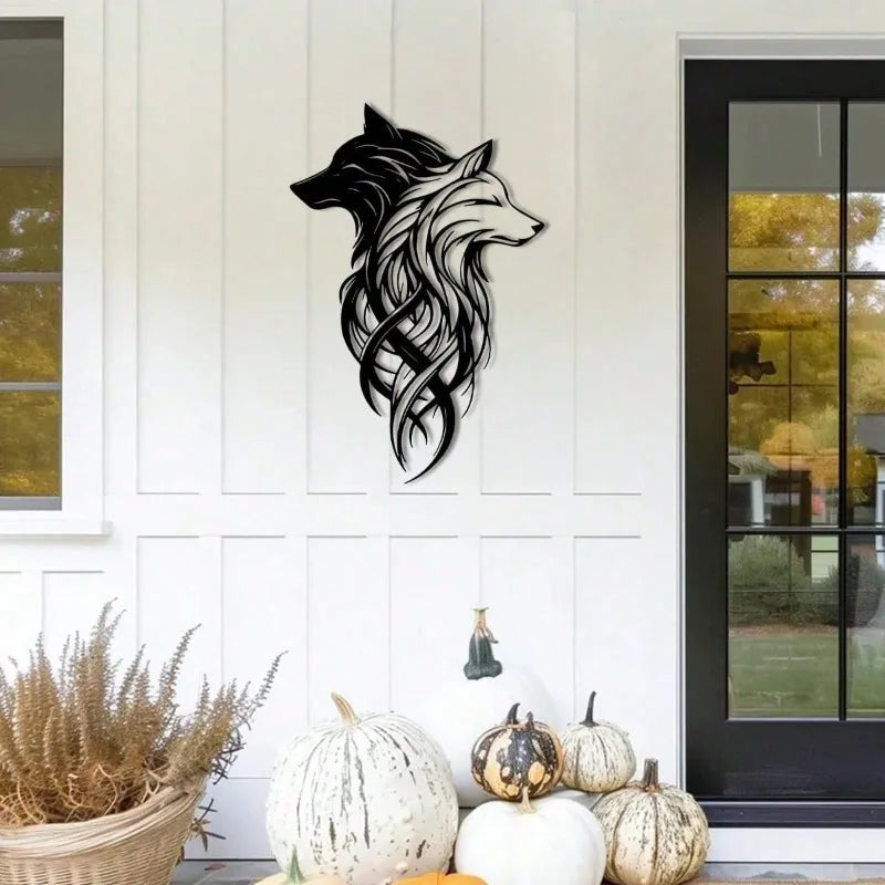 "Twin Wolf Shadows"Metal Wall Sculpture Set|Black&White Wolf Head,Wrought Iron,Halloween&Christmas Gift,Living Room/Office Decor - Buy online at  Vibe In Cart.