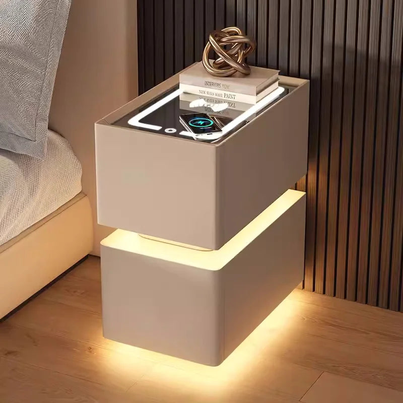 Creative 25cm Smart Bedside Table with Sensor Light Nordic Style Storage Cabinet Bedroom Nightstand with Wireless Charging - Buy online at  Vibe In Cart.