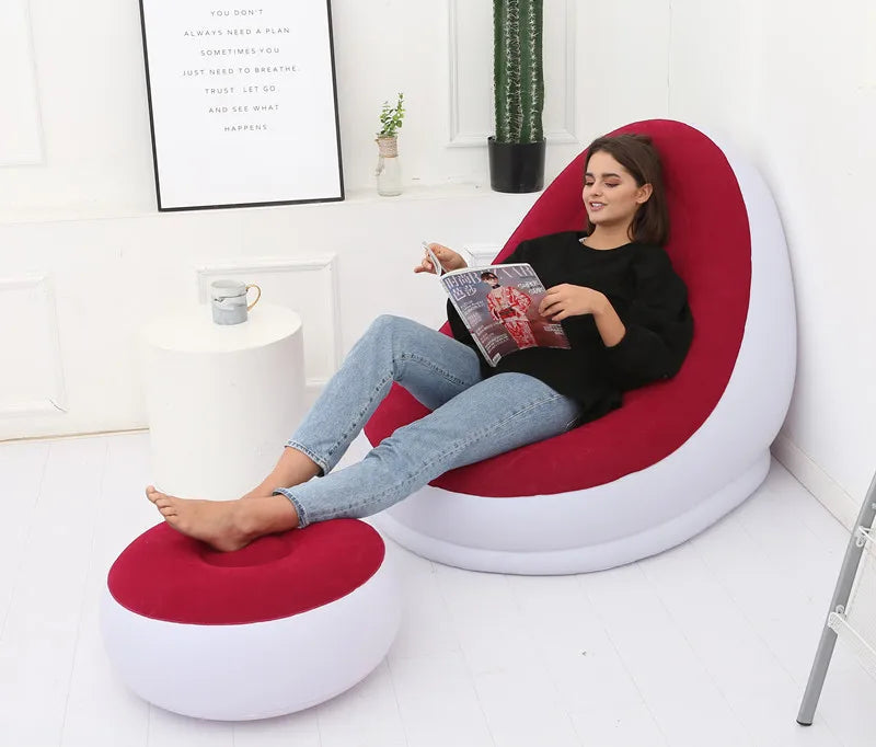 OTAUTAU Inflatable Lounger with Footstool Ottoman Chaise Lounge Recliner Outdoor Portable Camping Couch Garden Chair Pouf SF029 - Buy online at  Vibe In Cart.