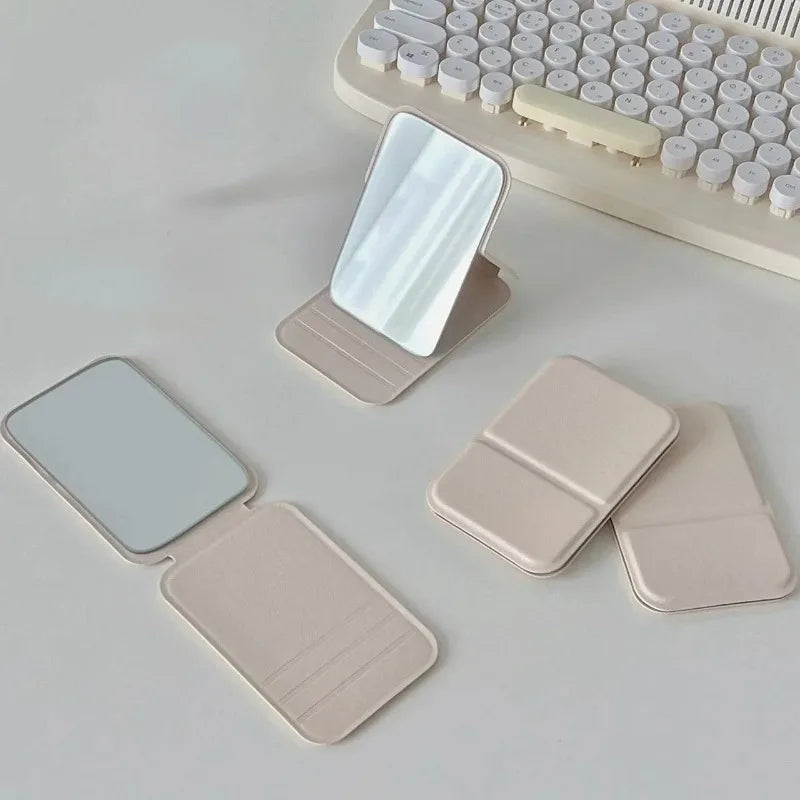 Desktop Makeup Mirror Solid Color PU Leather Simple Portable Handheld Makeup Mirror Foldable Student Compact Cute Pocket Mirror - Buy online at  Vibe In Cart.
