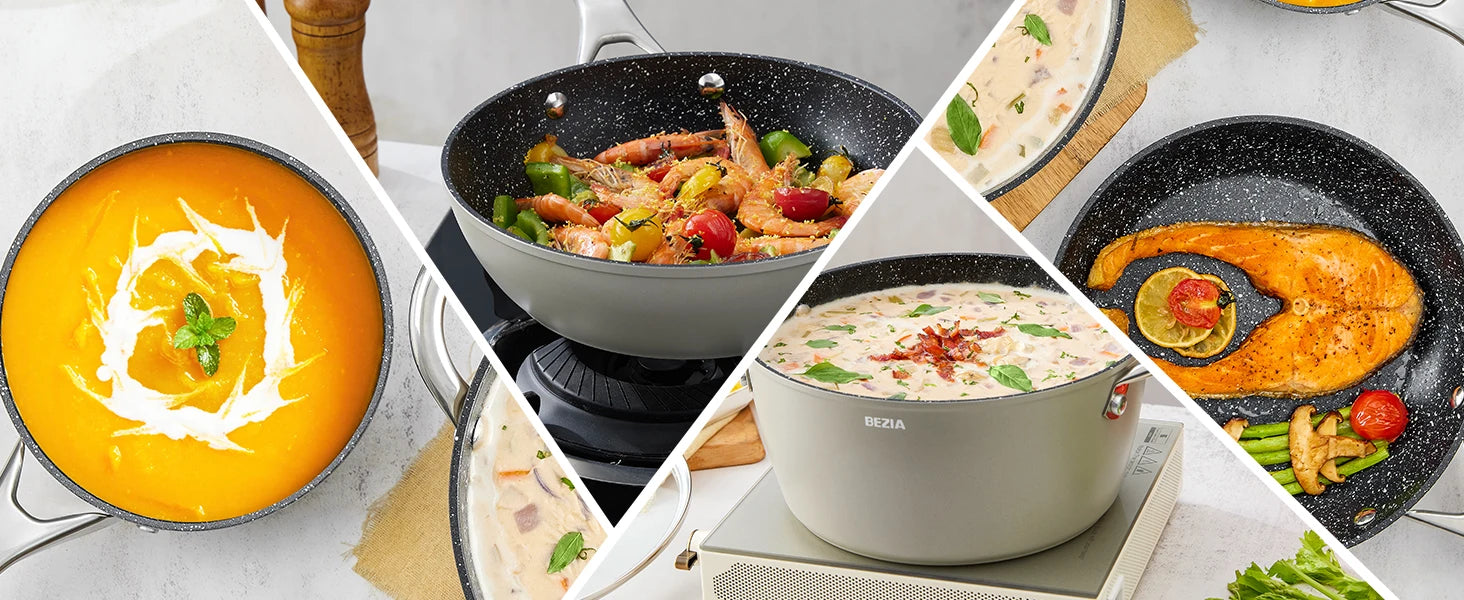 Induction Cookware Nonstick, 10-Piece, BEZIA Pots and Pans Set for Induction Cooktop, Compatible with All Stoves - Buy online at  Vibe In Cart.