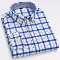 Men's Long Sleeve 100% Cotton Oxford Plaid Shirt