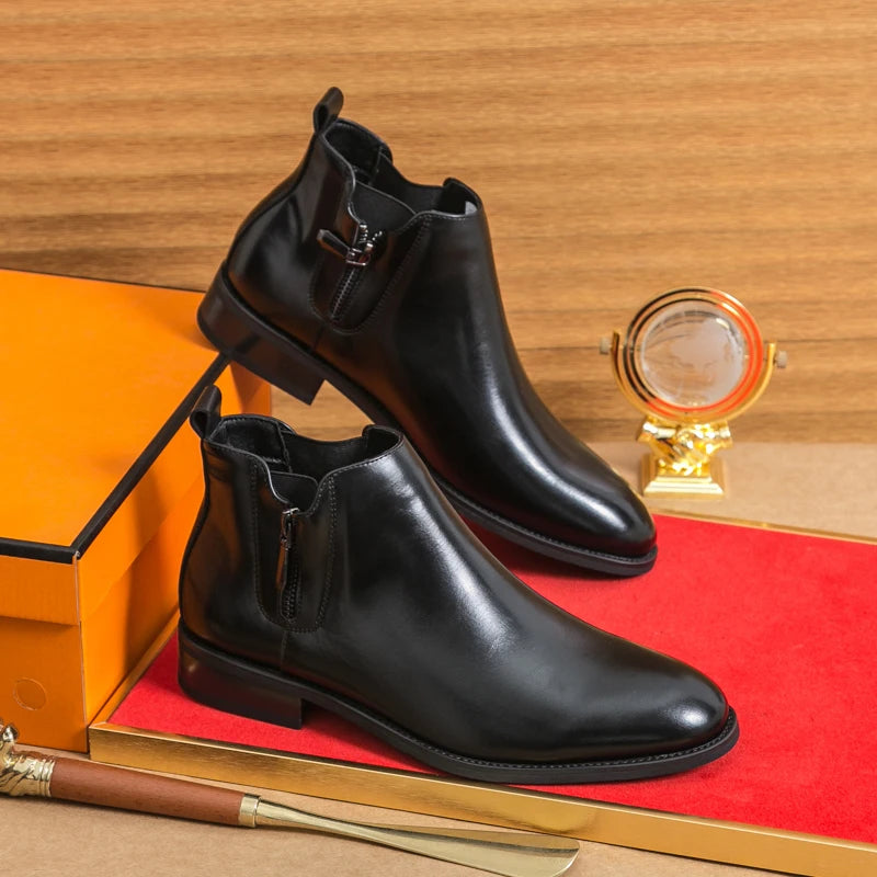 British Style Men's Chelsea Boots Casual Leather High Top Shoes Versatile Male Ankle Boots New Leather Man Business Shoes Botas - Buy online at  Vibe In Cart.
