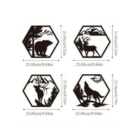 4PC Hexagon Animal (Deer/Wolf/Bear) Metal Wall Sculpture | Rustic Black Decor | Halloween & Christmas Gift - Buy online at  Vibe In Cart.