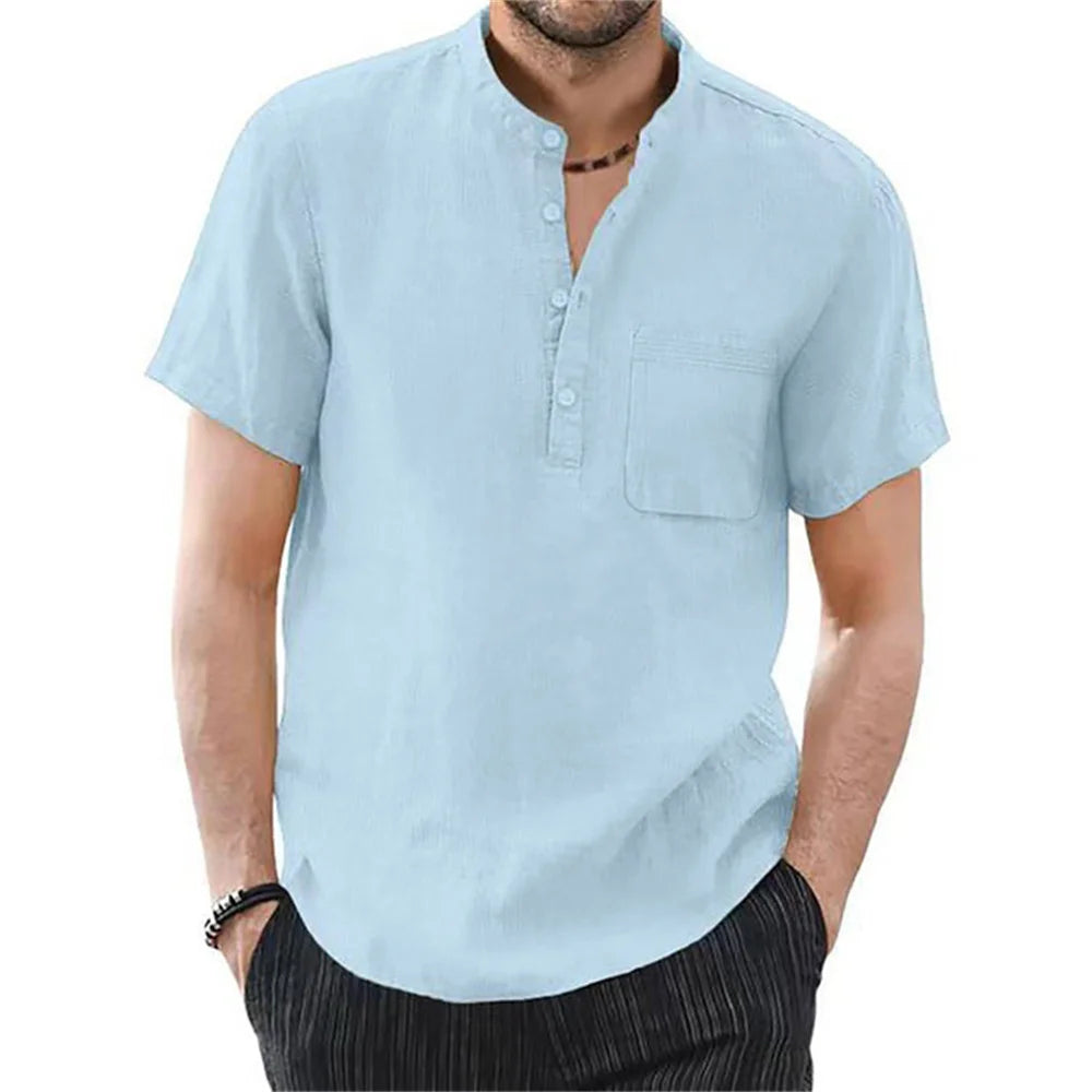 Men's Short Sleeve T-shirt Cotton and Linen Casual Men T-shirts Solid Color Summer Shirt Male Cozy Breathable - Buy online at  Vibe In Cart.