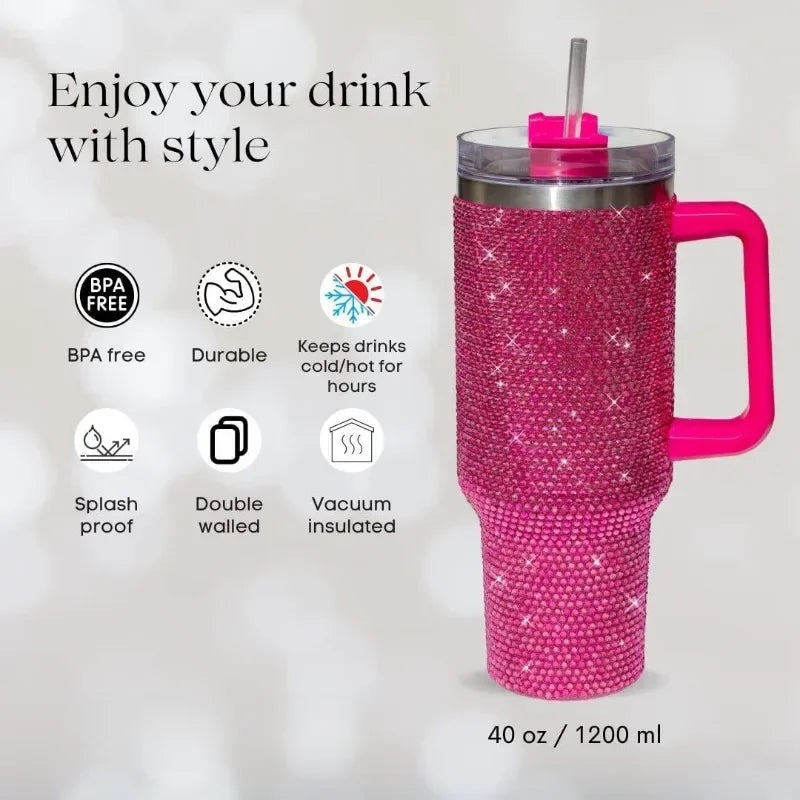 40oz Rhinestone Tumbler Stainless Steel Straw Women Cup Shiny Diamond Travel Car Thermoses Coffee Mug Water Bottle Drinkware - Buy online at  Vibe In Cart.