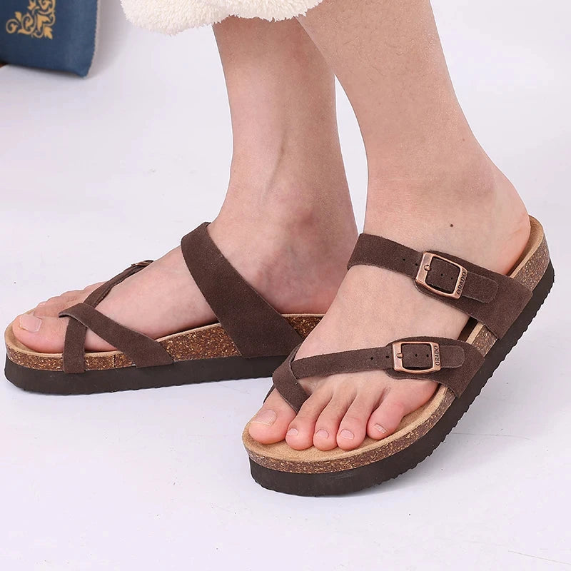 Comwarm Men's Cork Footbed Slides Sandals Arch Support Summer Outdoor Sandals with Adjustable Buckle Leisure Men Leather Slides - Buy online at  Vibe In Cart.