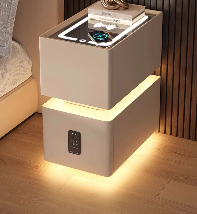 Creative 25cm Smart Bedside Table with Sensor Light Nordic Style Storage Cabinet Bedroom Nightstand with Wireless Charging - Buy online at  Vibe In Cart.