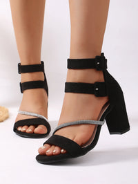 Summer New Style Women's Chunky Heel Sandals, Black Suede Double Buckle Strap Open-Toe High Heels, Plaid Decoration Commuter and Date Women's Shoes - Buy online at  Vibe In Cart.