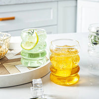 4pcs Creative Glass Cups Coffee Mug Clear Drinking Glasses Ribbed Glassware Cups With Straws Set Cocktail Fruit Glass Drinkware - Buy online at  Vibe In Cart.