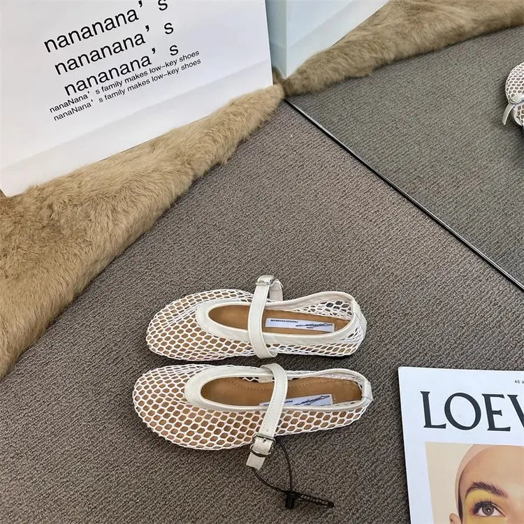 2025 New Hollow Mesh Women's Flat Ballet Shoes - Casual Fashion Versatile Breathable Fishnet Sandals - Buy online at  Vibe In Cart.