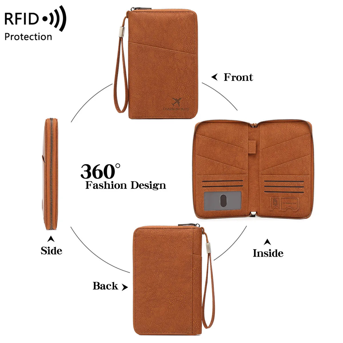 RFID Blocking Polyurethane Passport Holder with Zipper