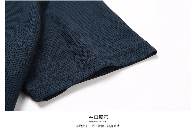 Men's Short Sleeved Waffle Cotton Round Neck T-Shirt
