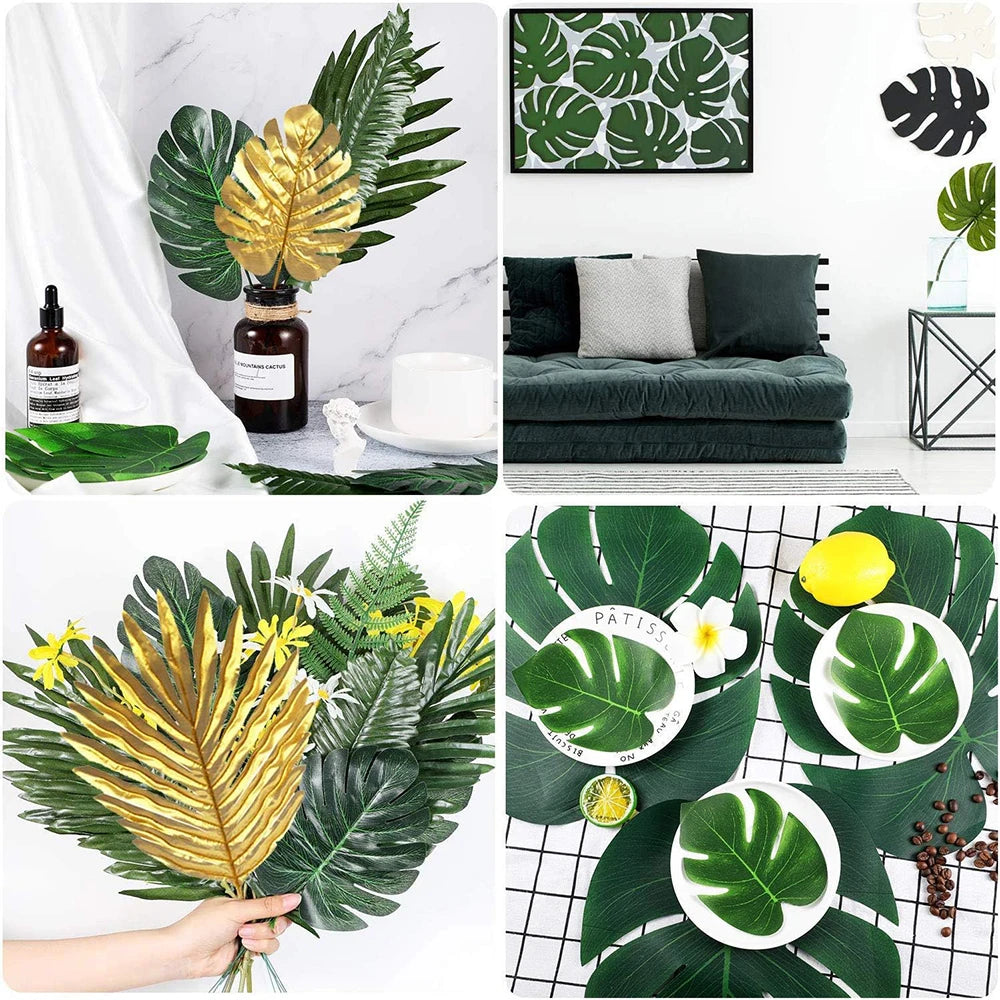 Artificial Tropical Palm Leaves Hawaiian Luau Jungle Party Golden Stems Leaf Decoration Table Wedding Birthday Decor Fake Plants - Buy online at  Vibe In Cart.