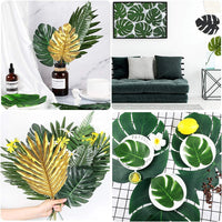 Artificial Tropical Palm Leaves Hawaiian Luau Jungle Party Golden Stems Leaf Decoration Table Wedding Birthday Decor Fake Plants - Buy online at  Vibe In Cart.