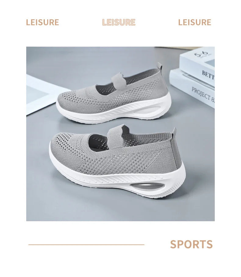 Women's Platform Casual Flats Slip-On Mesh Breathable Walking Shoes