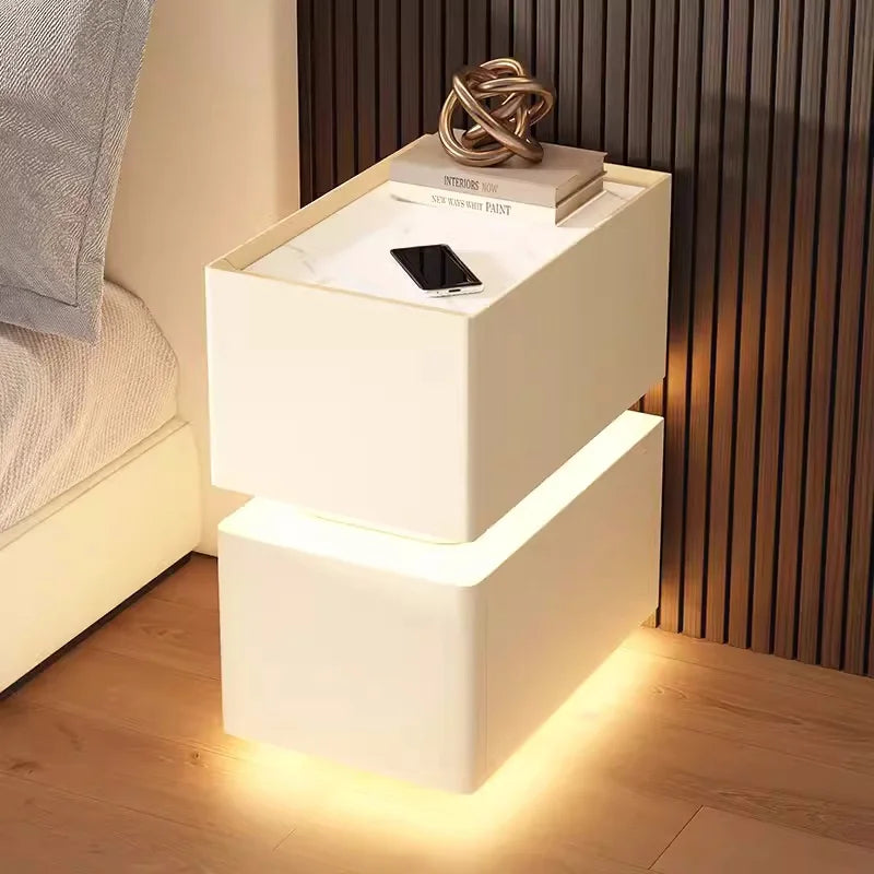 Creative 25cm Smart Bedside Table with Sensor Light Nordic Style Storage Cabinet Bedroom Nightstand with Wireless Charging - Buy online at  Vibe In Cart.