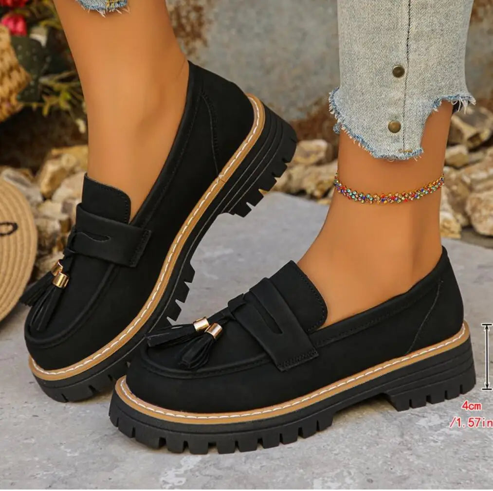 New Hot Designer Women's Flats Casual Thick Bottomed Loafers Spring Large Size Retro Tassel Woman Slip On Platform Oxford Shoes - Buy online at  Vibe In Cart.
