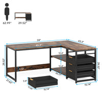Tribesigns L Shaped Computer Desk with Storage Drawers, 59 inch Corner Desk with Shelves, Reversible L-Shaped Office Desk Study - Buy online at  Vibe In Cart.