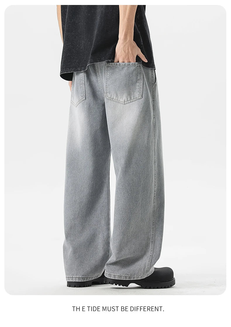 Men's Jeans American Loose Wide-leg Loose Straight Casual Trousers Street Hip-hop Baggy Jeans Black Grey  Blue Streetwear Men - Buy online at  Vibe In Cart.