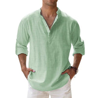 Cotton Linen Hot Sale Men's Short-Sleeved Shirts Summer Solid Color Henley Collar Casual Beach Style Hawaiian Vacation - Buy online at  Vibe In Cart.