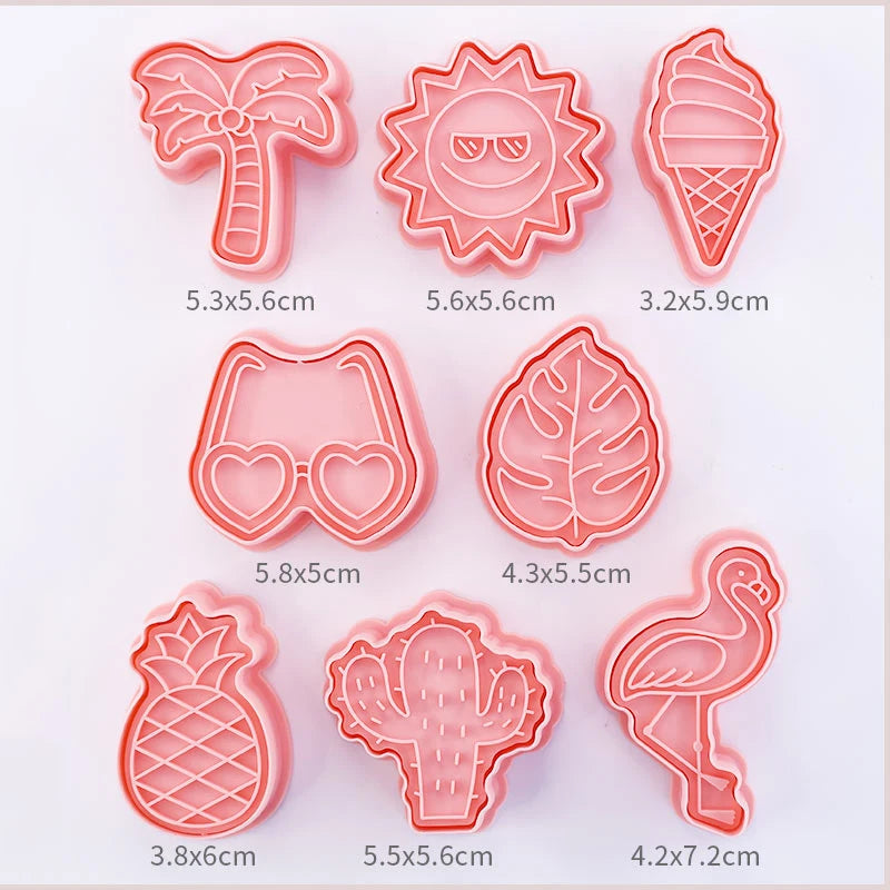 8-Piece Plastic 3D Cookie Cutters Set with Cartoon Designs