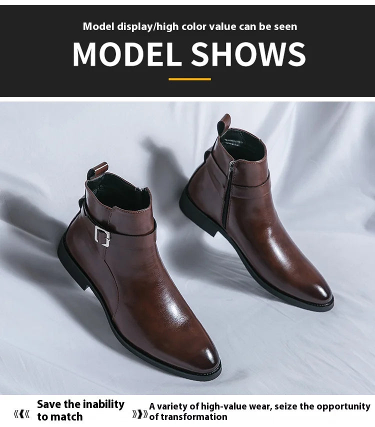New waterproof British riding boots men's fashionable ankle boots casual and versatile high-top leather shoes men's trend - Buy online at  Vibe In Cart.