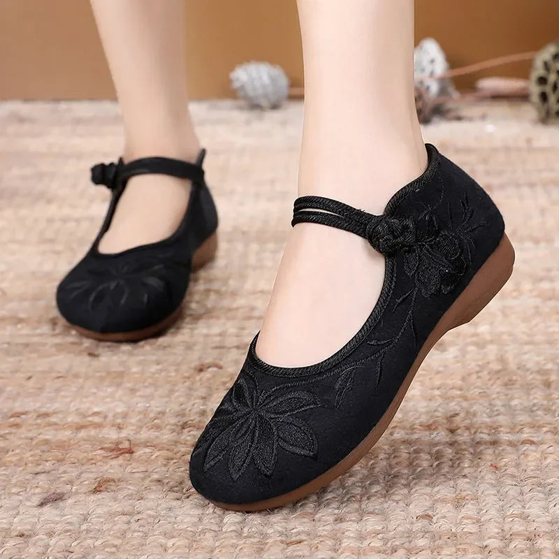 Women Fashion Plus Size Black Floral Pattern Dance Flat Shoes Lady Retro Chinese Traditional Hotel Work Grey Shoes & Flats A104 - Buy online at  Vibe In Cart.