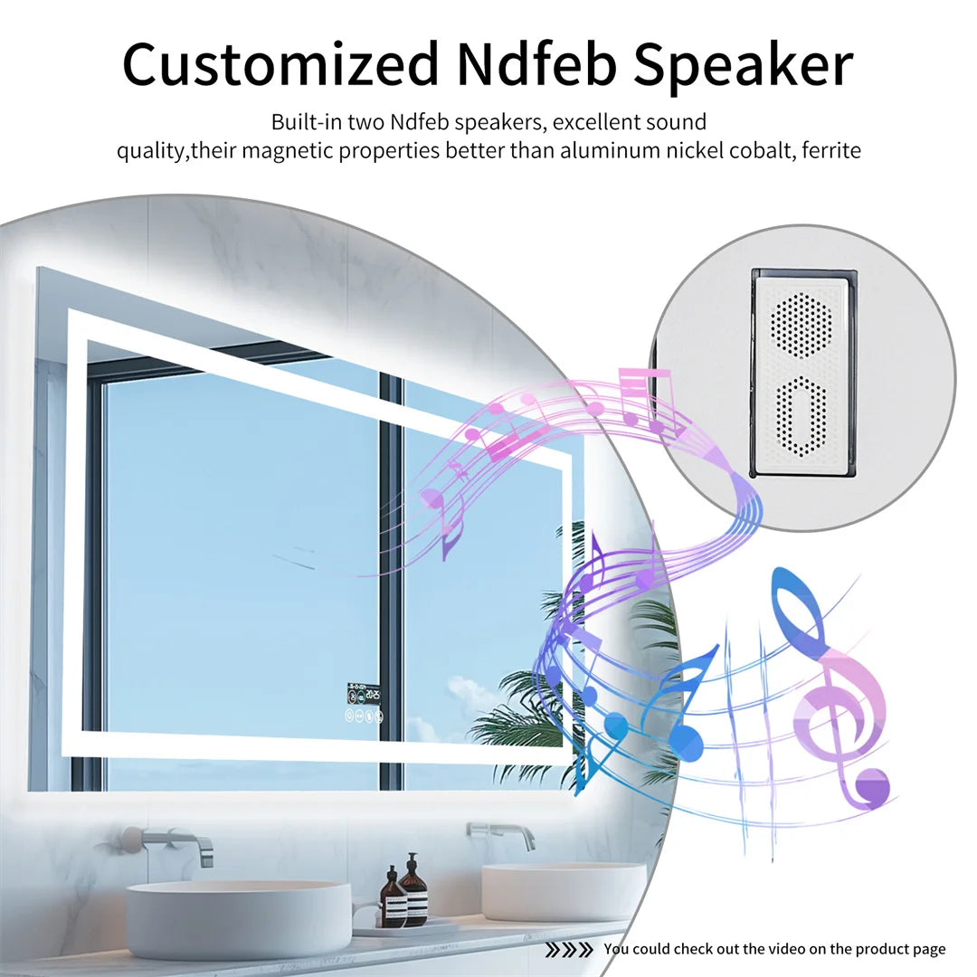 LUVODI Large Illuminated Bluetooth Bathroom Mirror Rectangle Anti-fog LED Bathroom Vanity Mirror with Bluetooth Speaker 3 Color - Buy online at  Vibe In Cart.