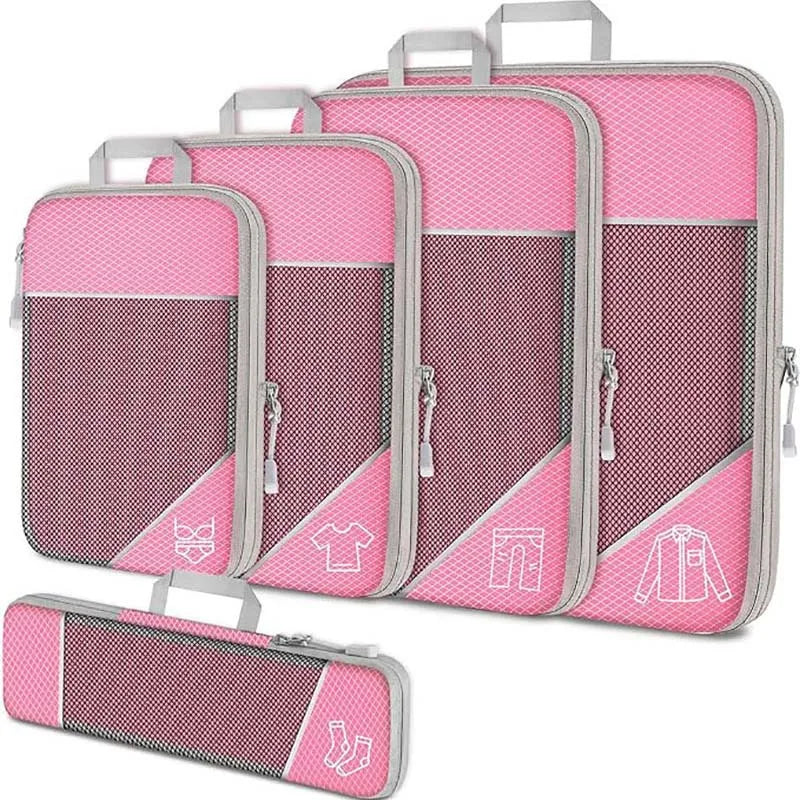 5 Piece Polyester Mesh Compression Packing Cubes for Suitcase