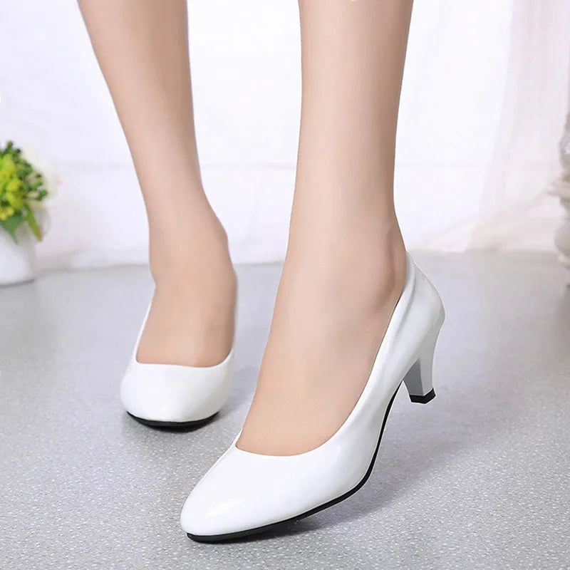 Shoes Ladies Pumps Medium Heel Nude Sexy High Heels Weeding Shoes Women Office Work White Pumps Party Shoes - Buy online at  Vibe In Cart.