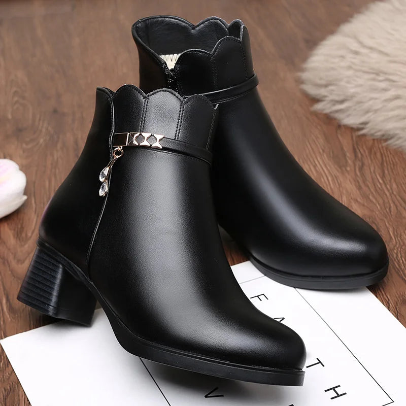 Autumn Winter Fashion Women Soft Leather Ankle Boots Anti-slip Warm Plush Casual Elegant Thick Heel Trend Platform Boots - Buy online at  Vibe In Cart.