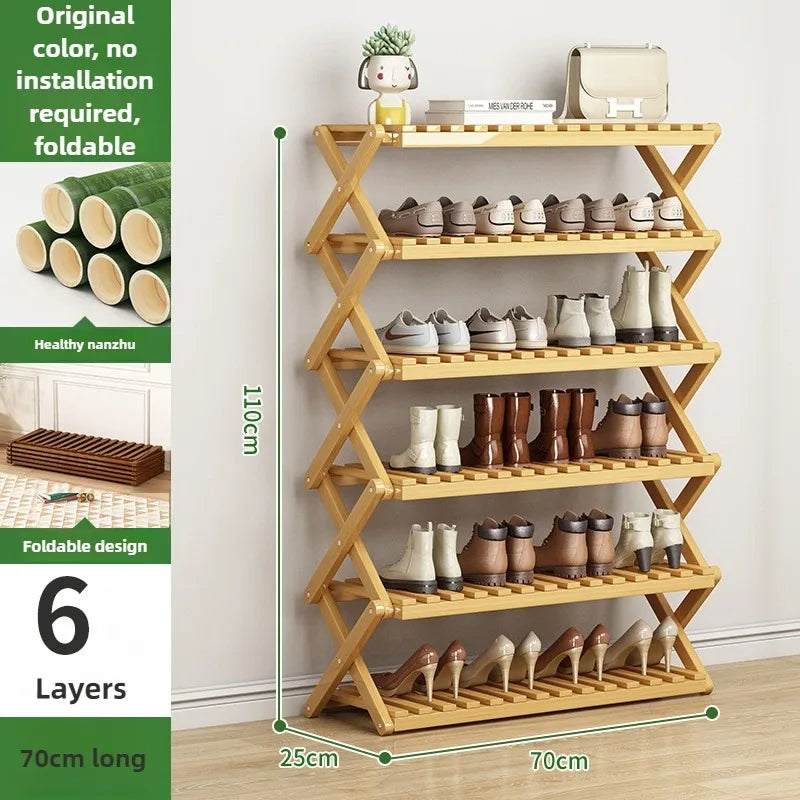 Folding Multi-Level Bamboo Shoe Rack for Living Room Storage