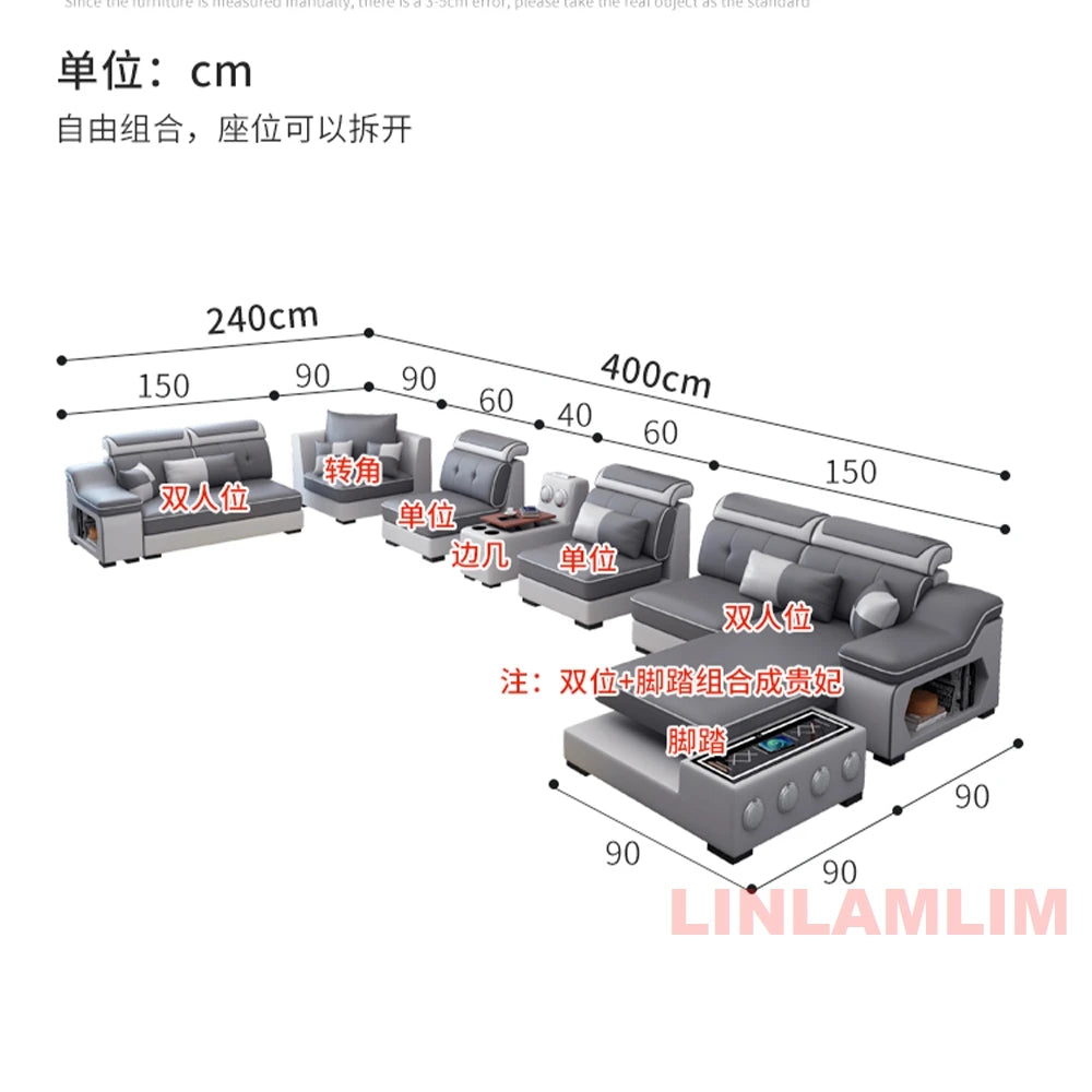 MANBAS Modern Scientific Cloth Sectional Sofa Set with Chaise Lounge, Bluetooth Speakers, and USB Charging Ports for Living Room - Buy online at  Vibe In Cart.