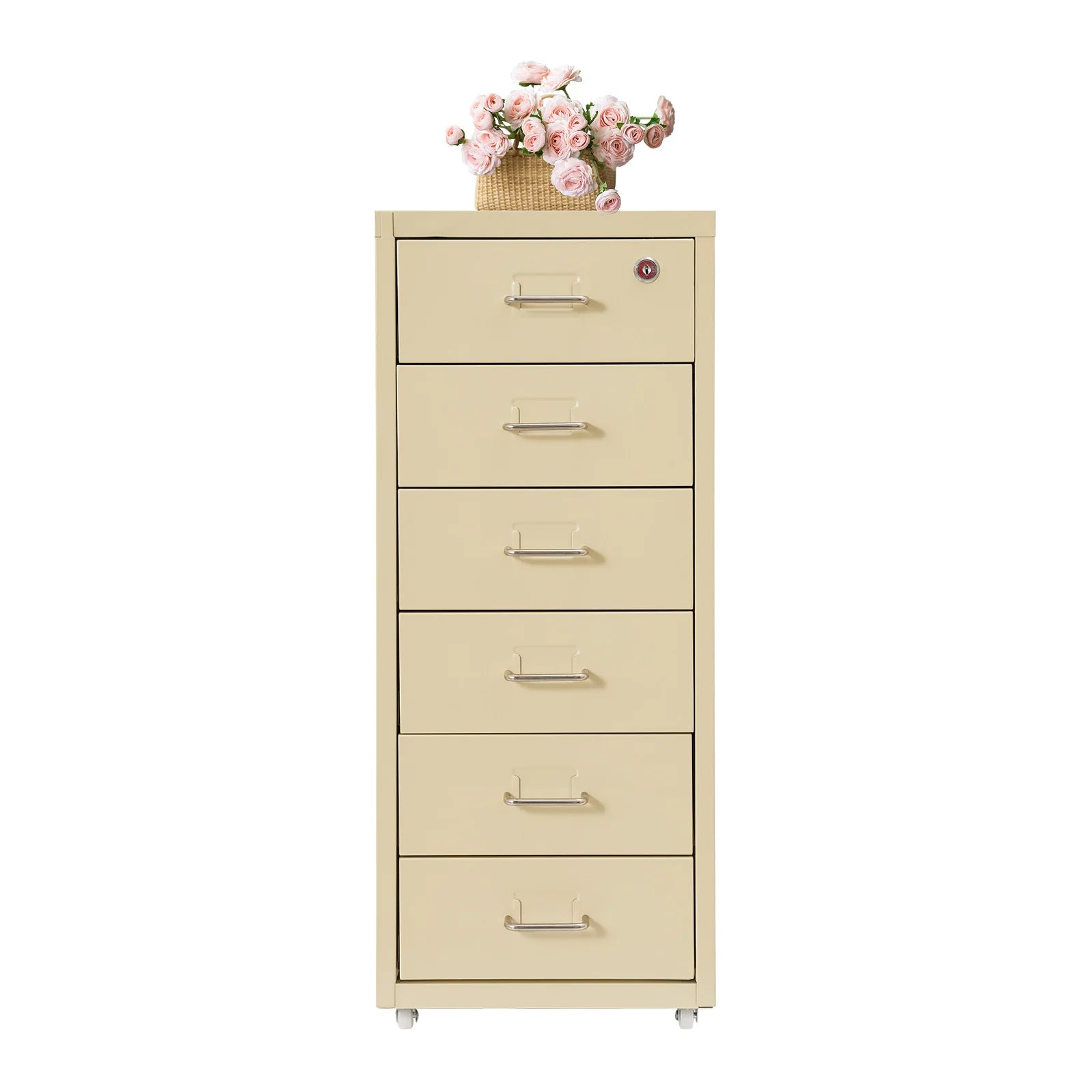Lockable Rolling Metal File Cabinet| 6-Drawer Home Office Document Storage Container with Wheels| Off-white/Green/Yellow - Buy online at  Vibe In Cart.