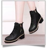 Women's Chunky Sole Ankle Boots     Lace-Up & Side-Zip Combat Boots Winter Fleece-Lined Booties Versatile Leather Boots Platfo - Buy online at  Vibe In Cart.