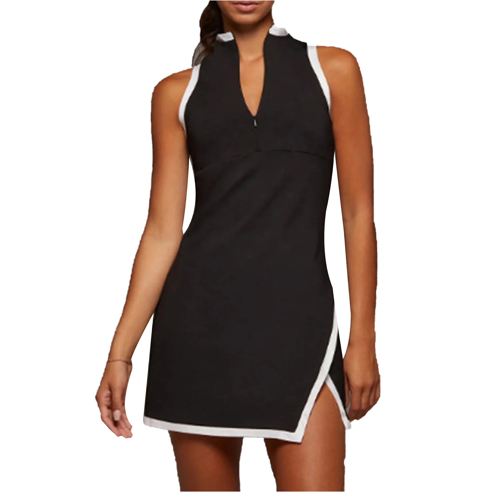 Women Golf Tennis Sport Dress Mock Neck Sleeveless Side Split Above Knee Length Badminton Dress Dress Athletic Cycling Dress