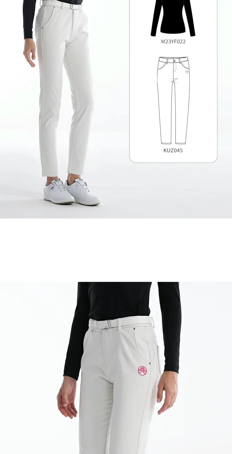 Women's Winter Fleece Golf Pants Thicken Windproof Slim Full Length