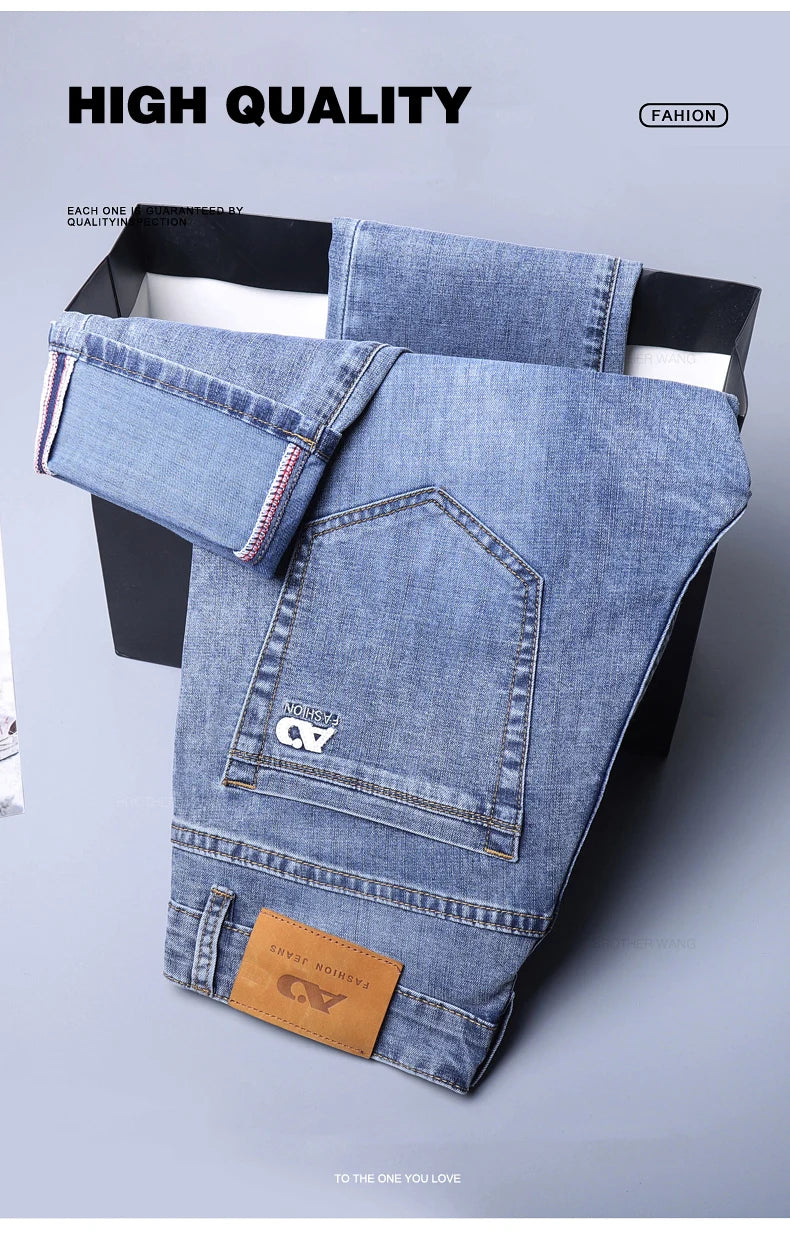 Spring Men's Light Blue Slim Jeans Stylish Casual Stretch Fabric Denim Pants Classic Trousers Smoke Gray - Buy online at  Vibe In Cart.
