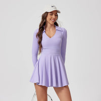 Women's Knee-Length Tennis Dress with Full Sleeves in Nylon and Elastane