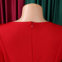 Women's Polyester O Neck Short Sleeve Belted Pleated Mid-Calf Dress