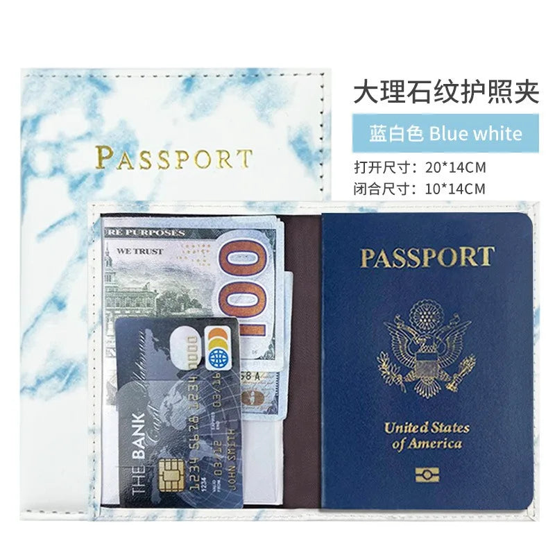 PU Leather Passport Case with Marble Design, 14cm x 10cm